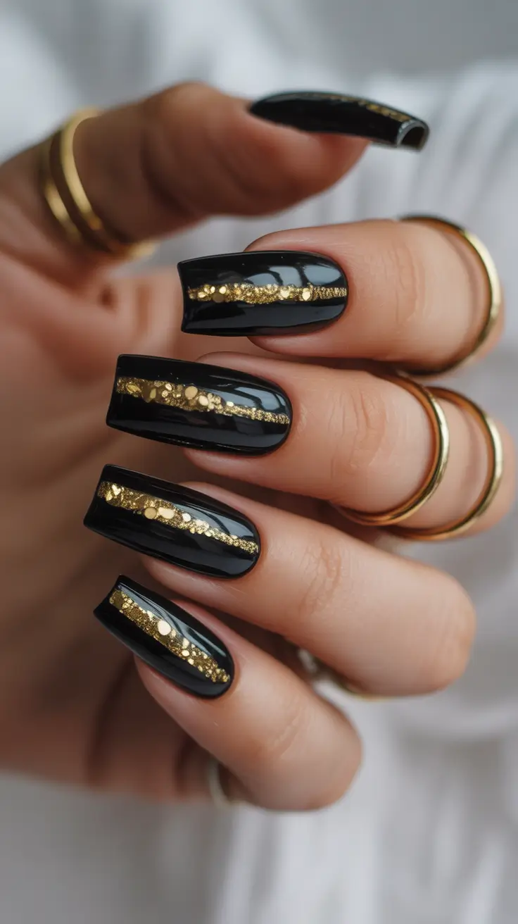 dark winter nails Midnight Gold Luxe
