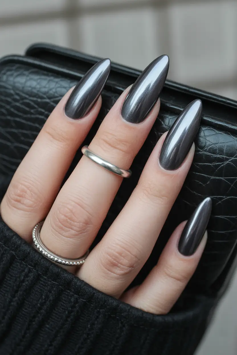 dark winter nails Steel Reflection Elegance