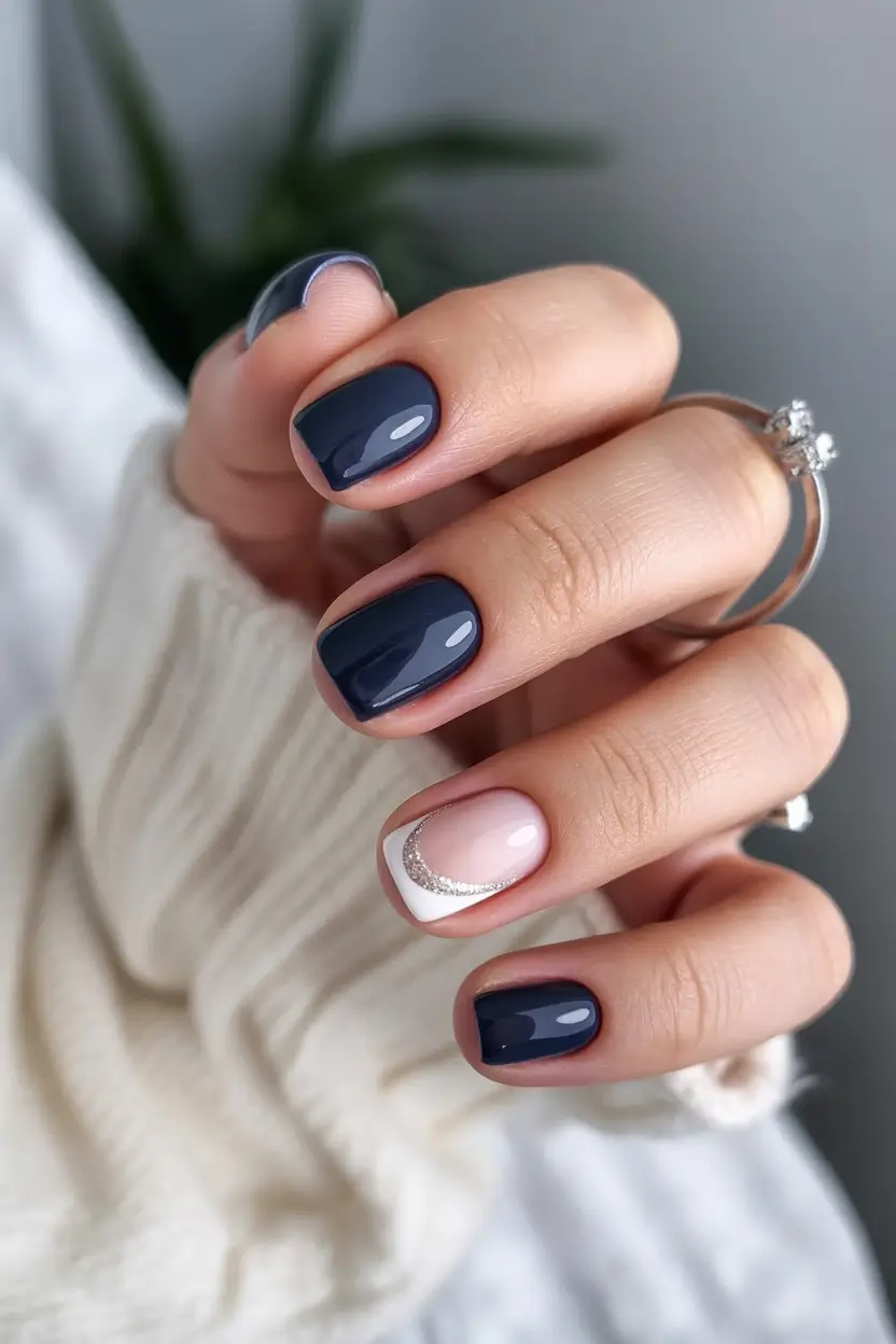 dark winter nails Blue Moon Accent French