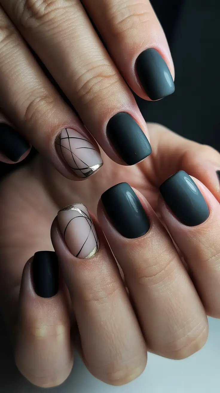 dark winter nails Matte Noir Geometry