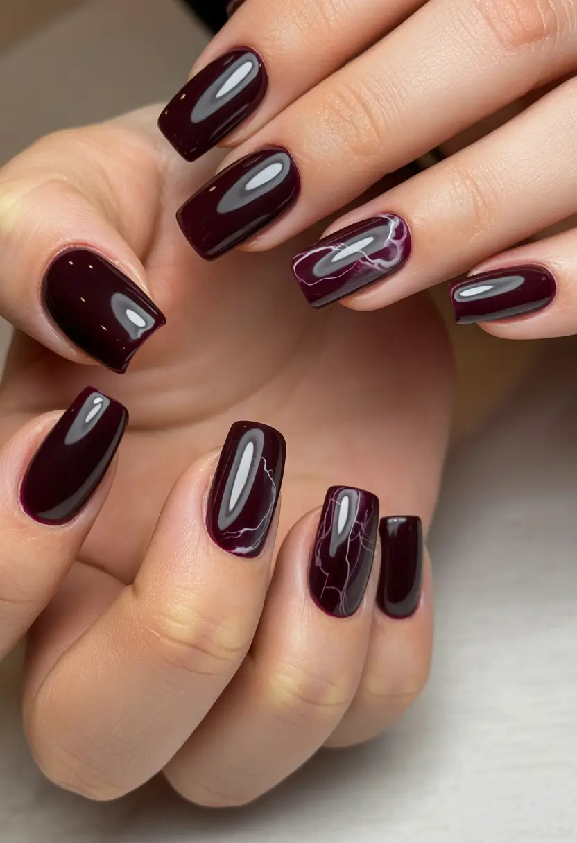 dark winter nails Plum Marble Glow