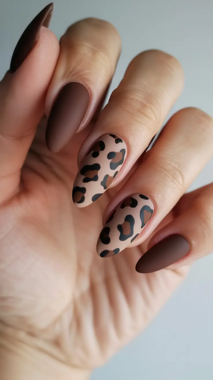 dark winter nails Matte Mocha Leopard