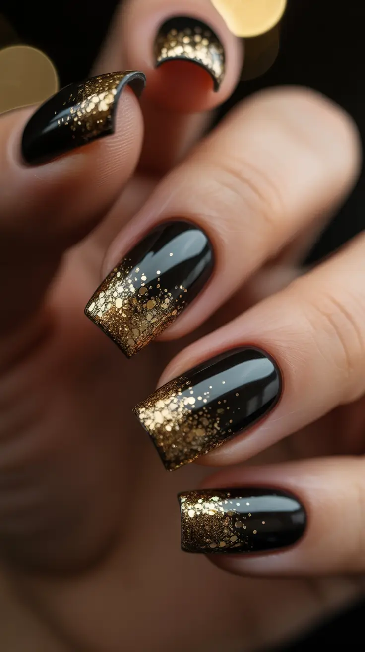 dark winter nails Golden Eclipse French
