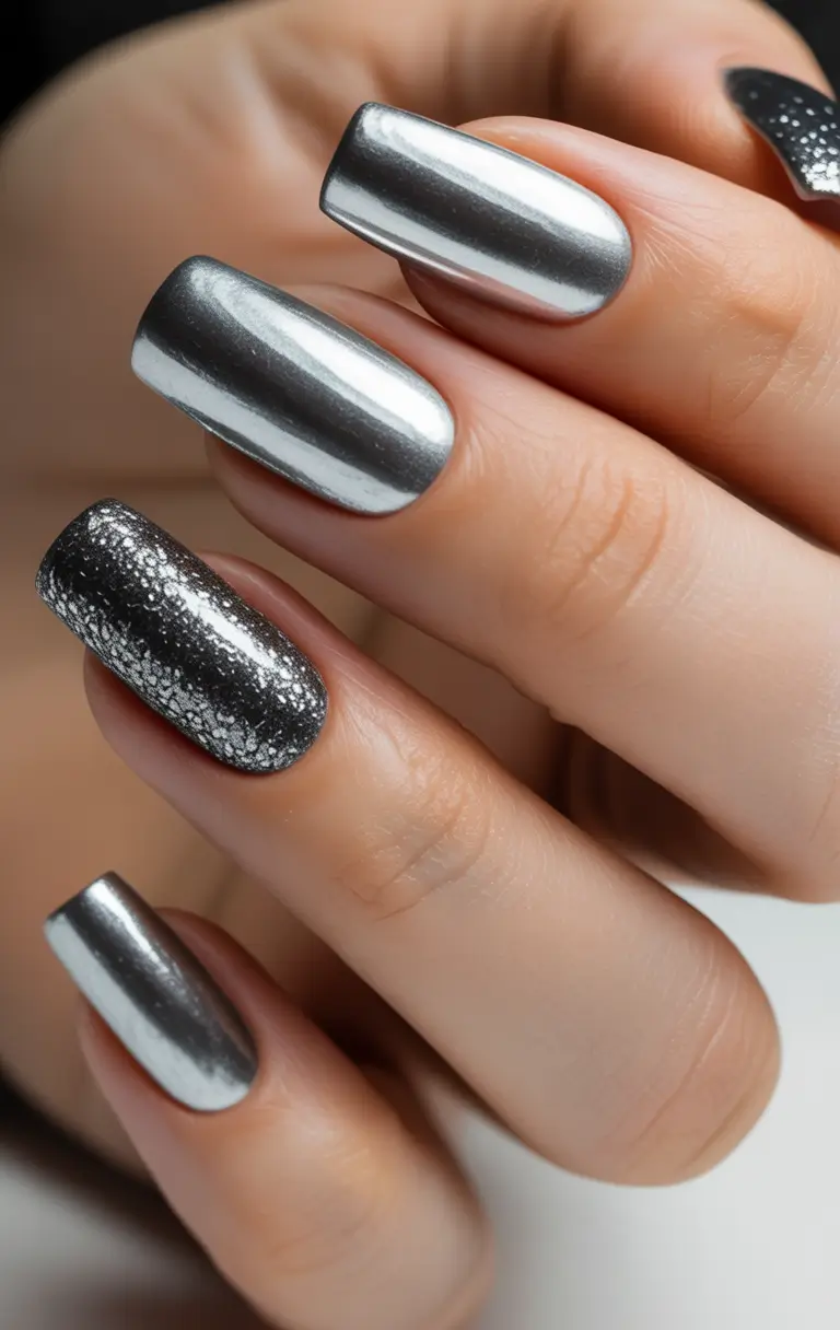 dark winter nails Chrome Ice Queen