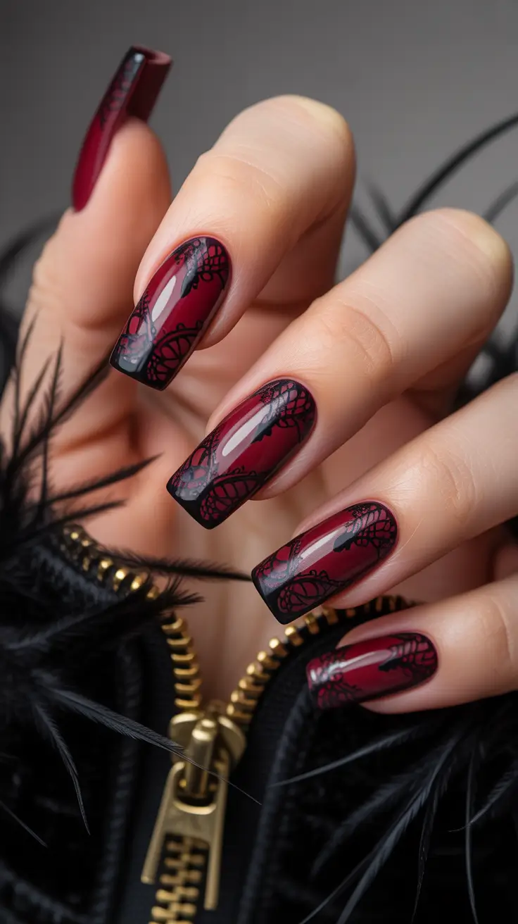 dark winter nails Crimson Lace Drama