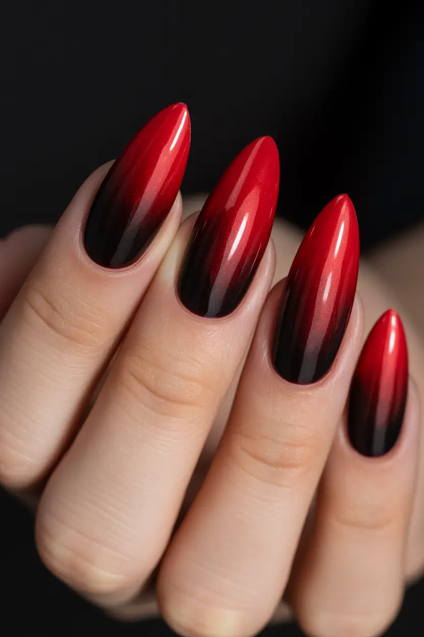 dark winter nails Scarlet Ombre Flame