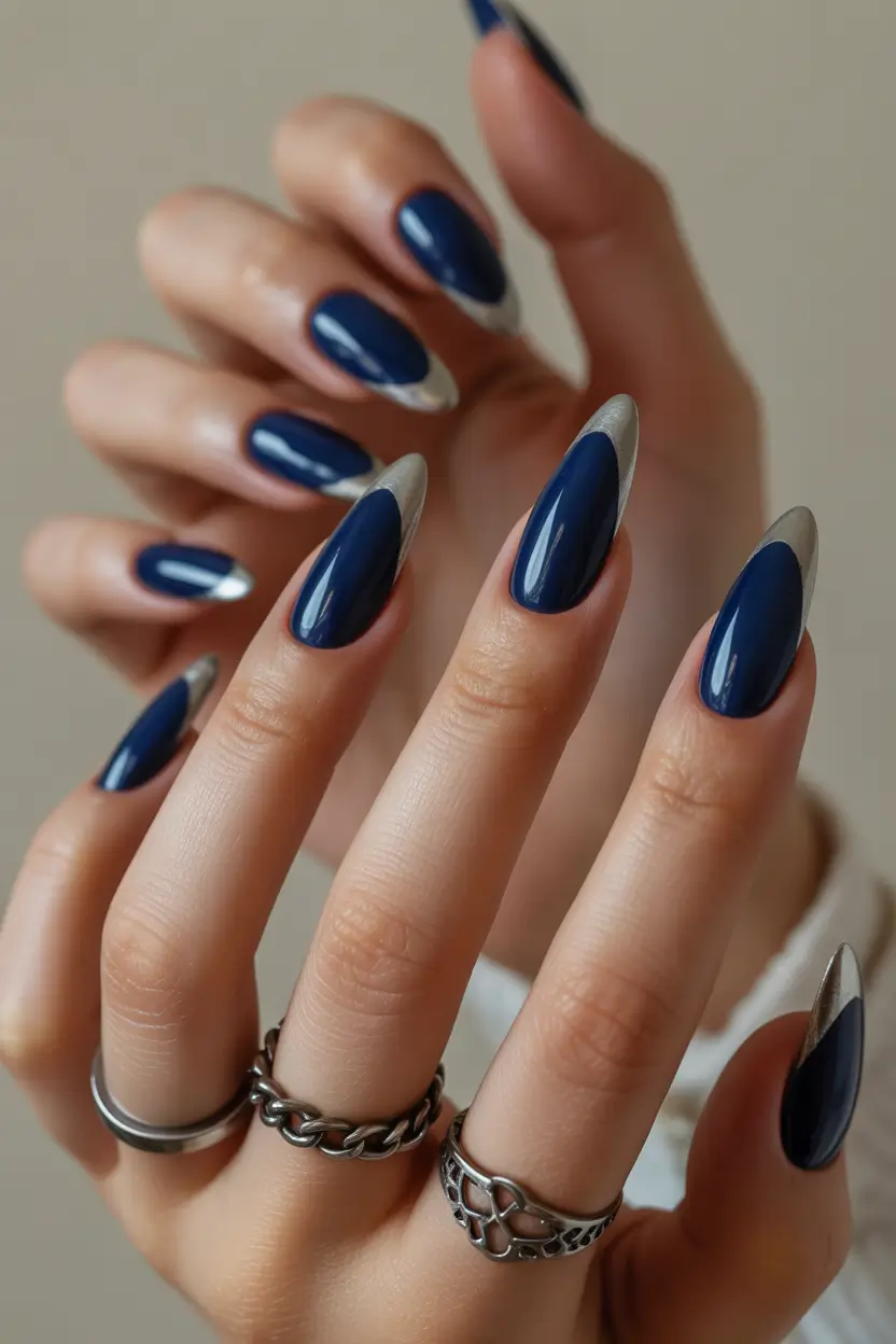 dark winter nails Midnight Sapphire French