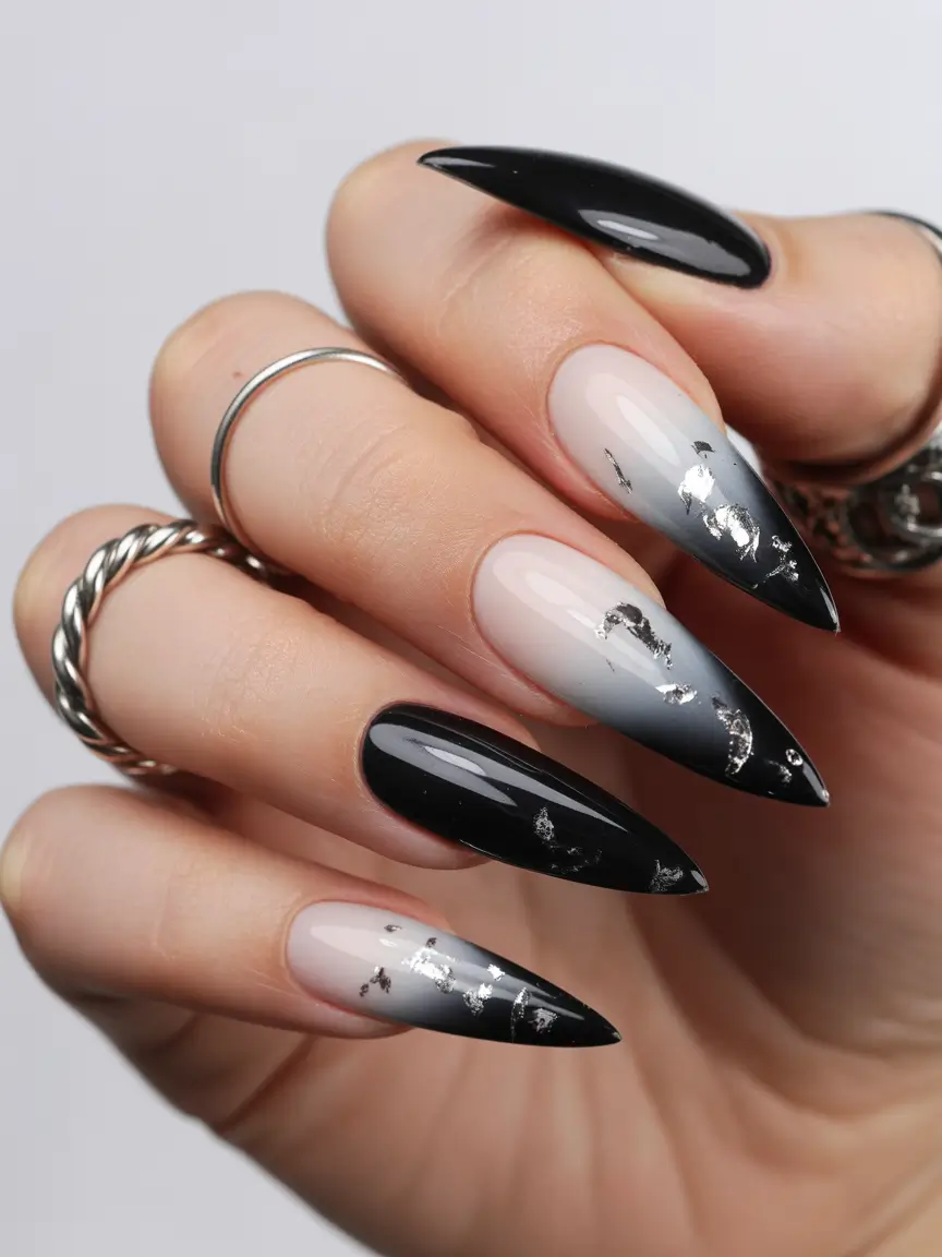 dark winter nails Frosted Eclipse Ombre