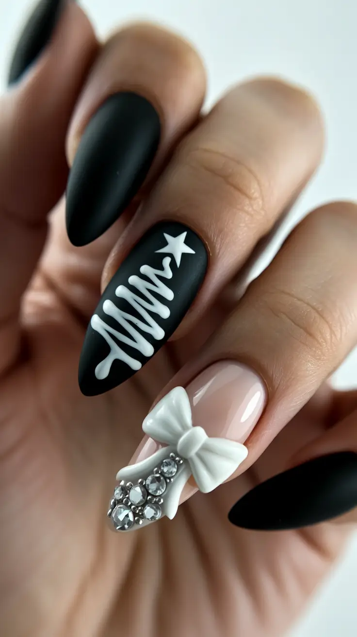 black christmas nails Matte Magic with Holiday Charm