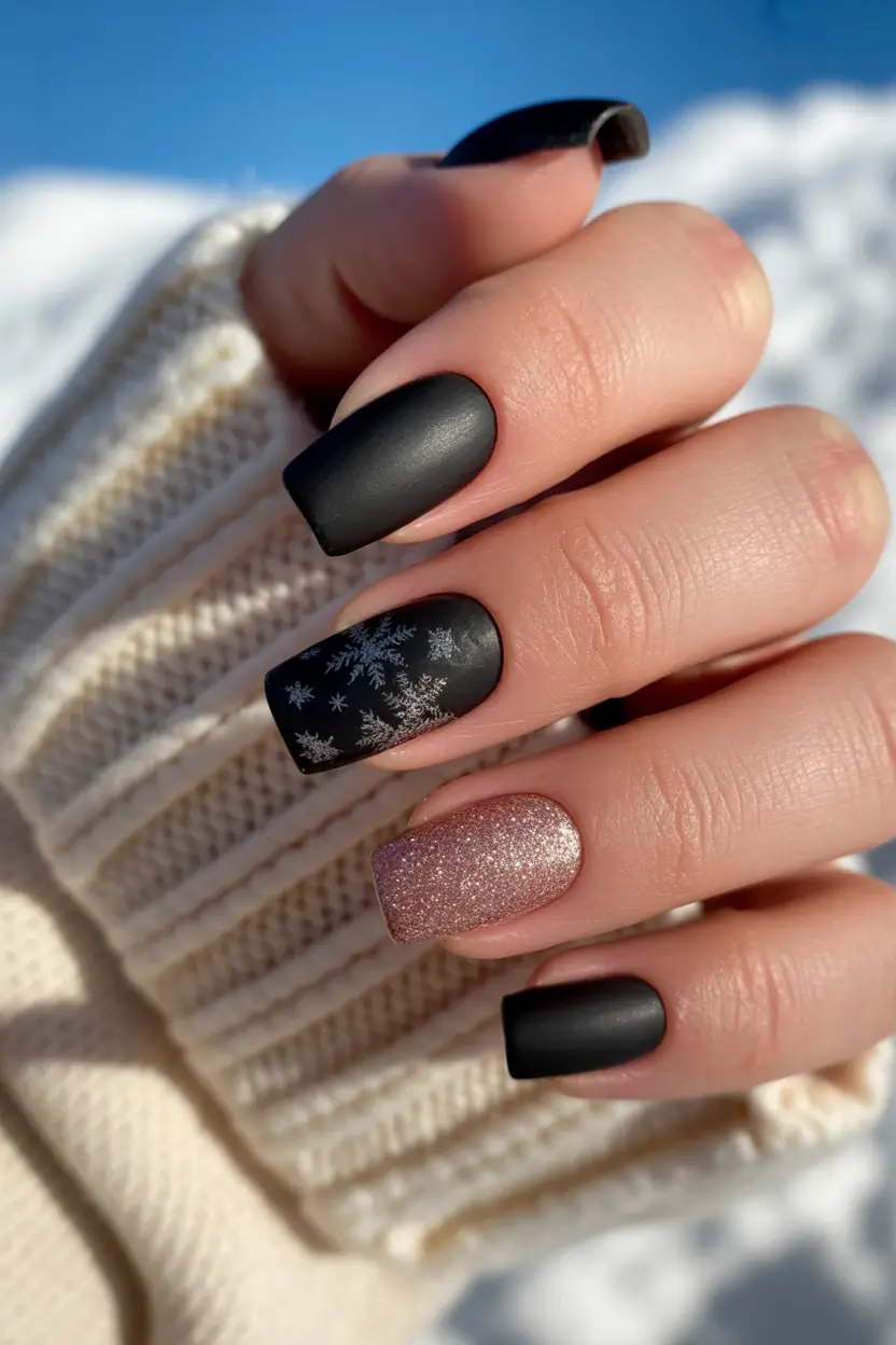 black christmas nails Frosted Elegance