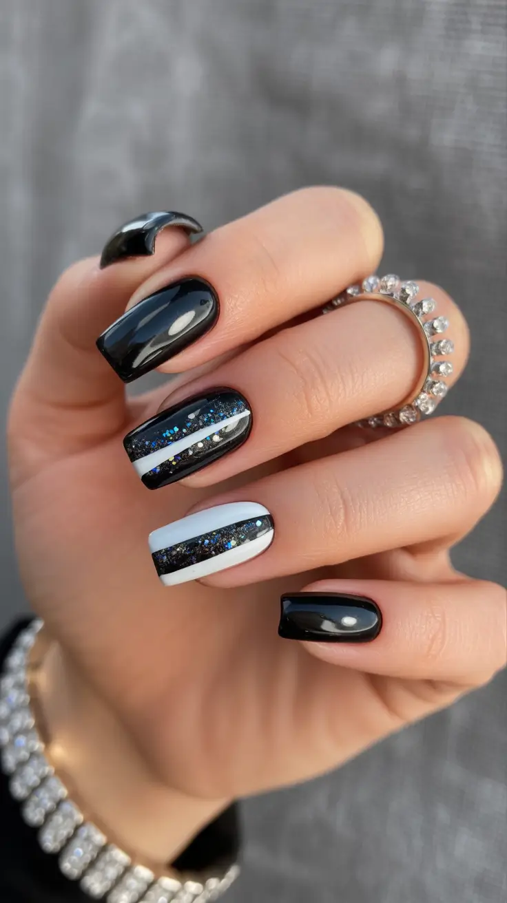 black christmas nails Winter Galaxy Lines