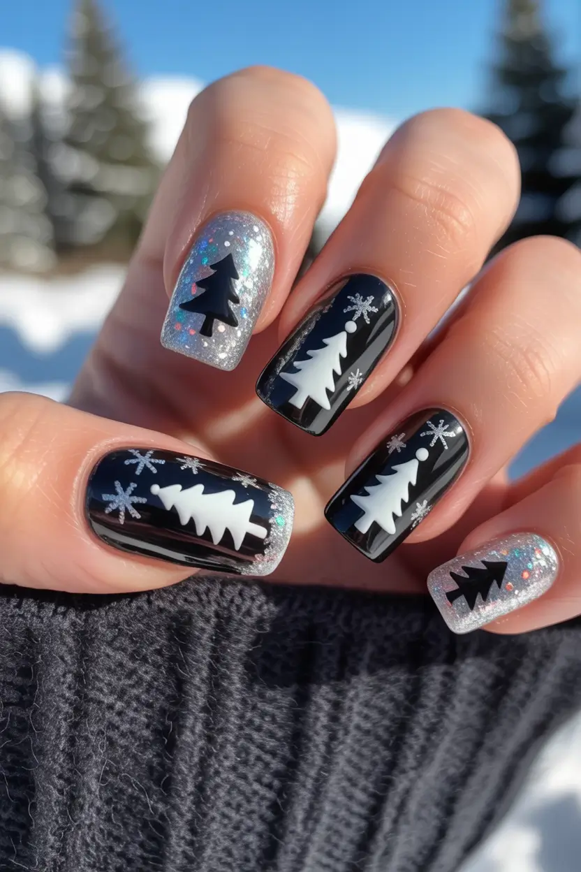 black christmas nails Evergreen Glow