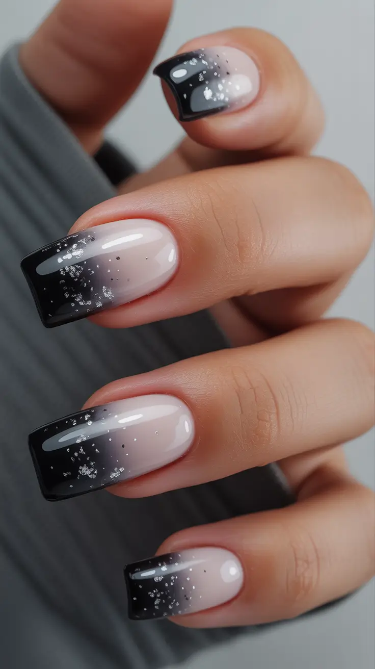 black christmas nails Frosted Ombre Tips