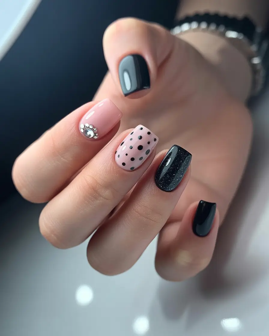 black christmas nails Polka Dot Glam