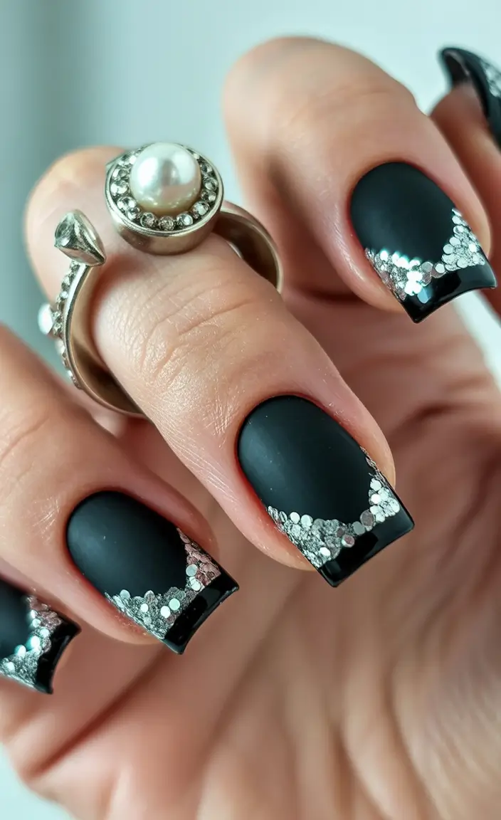 black christmas nails Short Square Glam