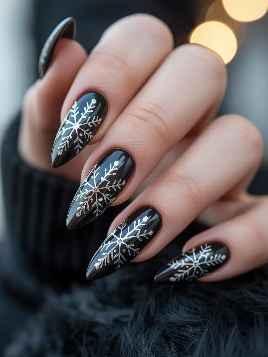 black christmas nails Snowflake Symphony
