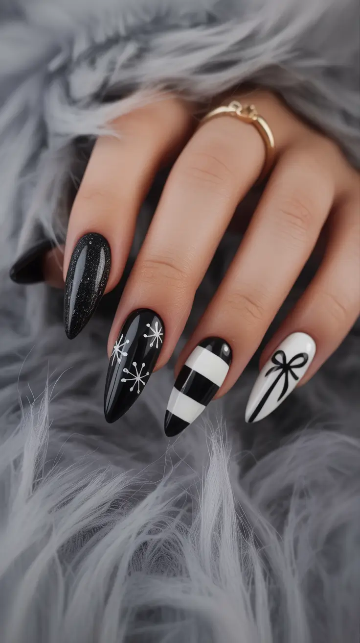 black christmas nails Gift-Wrapped Glam