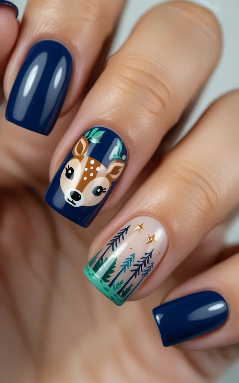blue-winter-nails-2025-2026-Winter-Storybook-Forest
