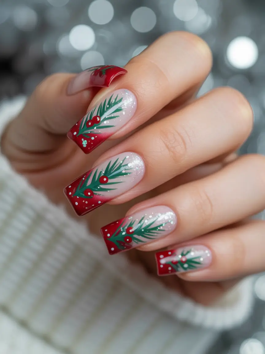christmas nails Classic Christmas Elegance in Red and Green