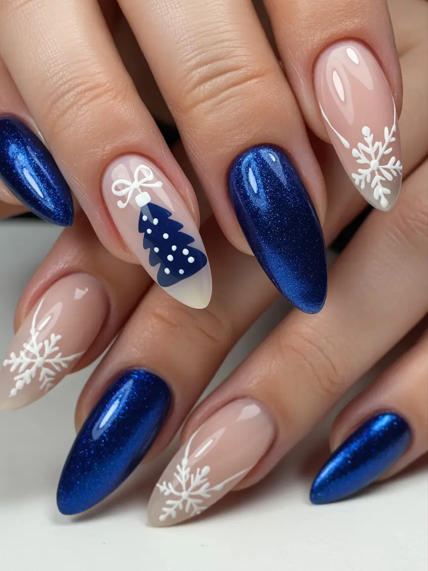 christmas nails Midnight Christmas Tree Glow