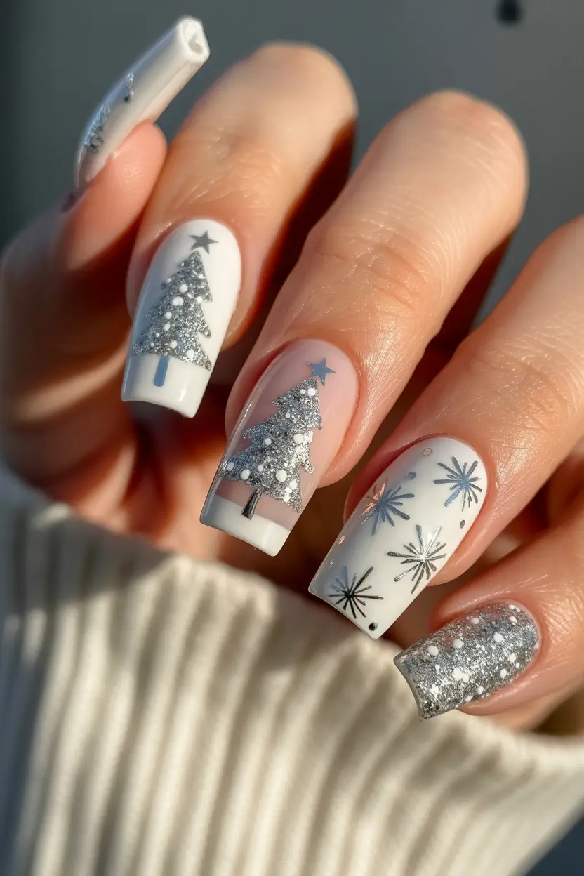 christmas nails Silver Wonderland Spark