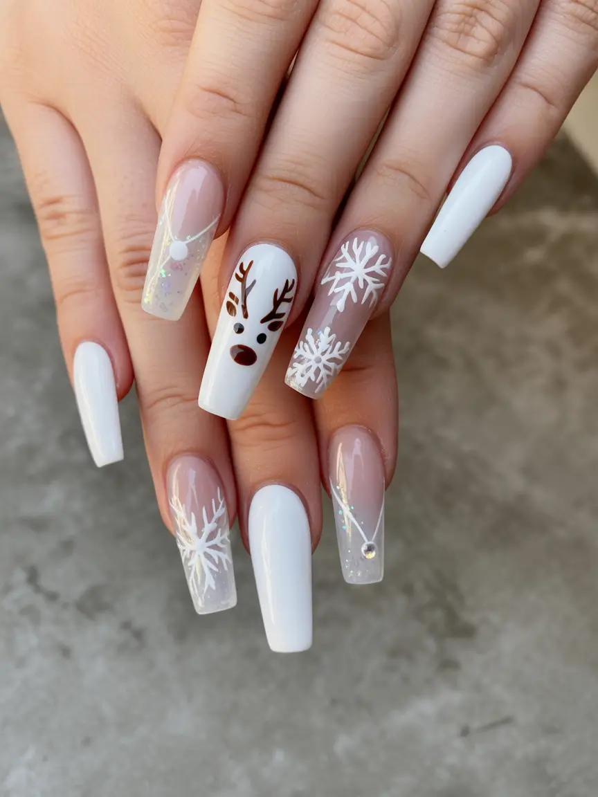christmas nails Snowy Reindeer Elegance