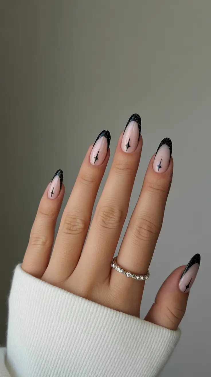 christmas nails Black Starlight French