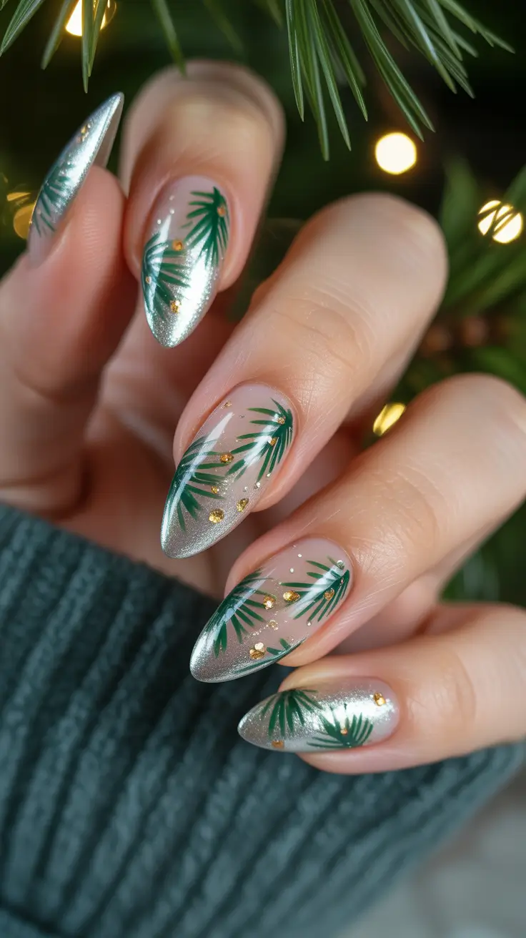 christmas nails Evergreen Spark on Silver