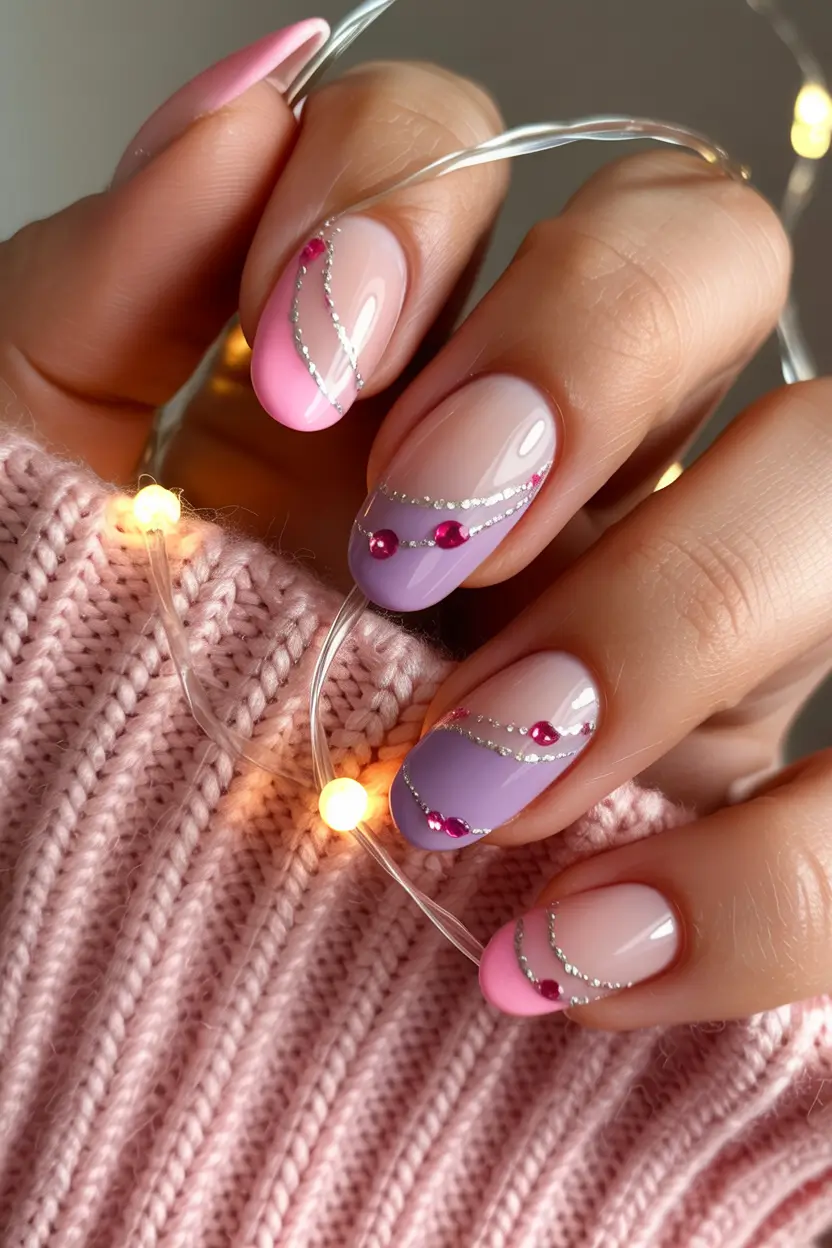 christmas nails Frosted Pink Garland Glow