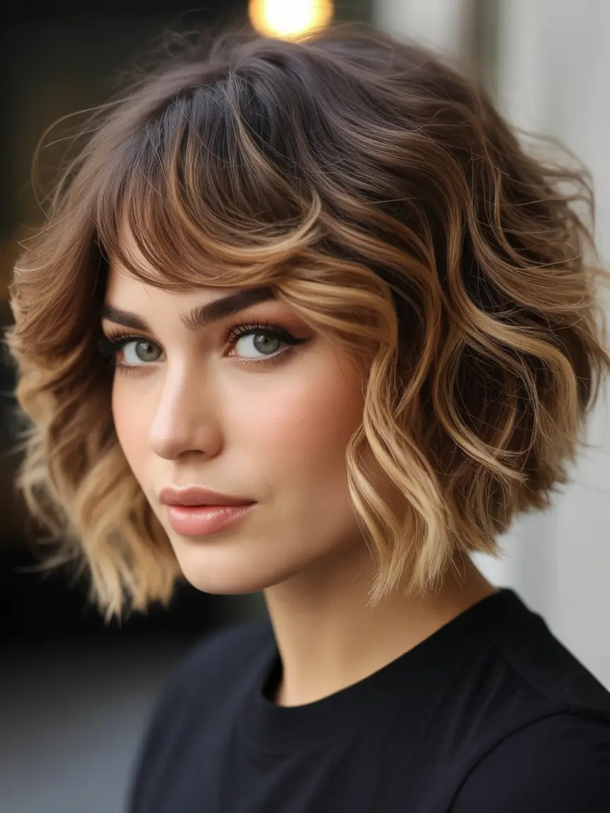 cute winter haircuts Women Textured Bob with Soft Bangs