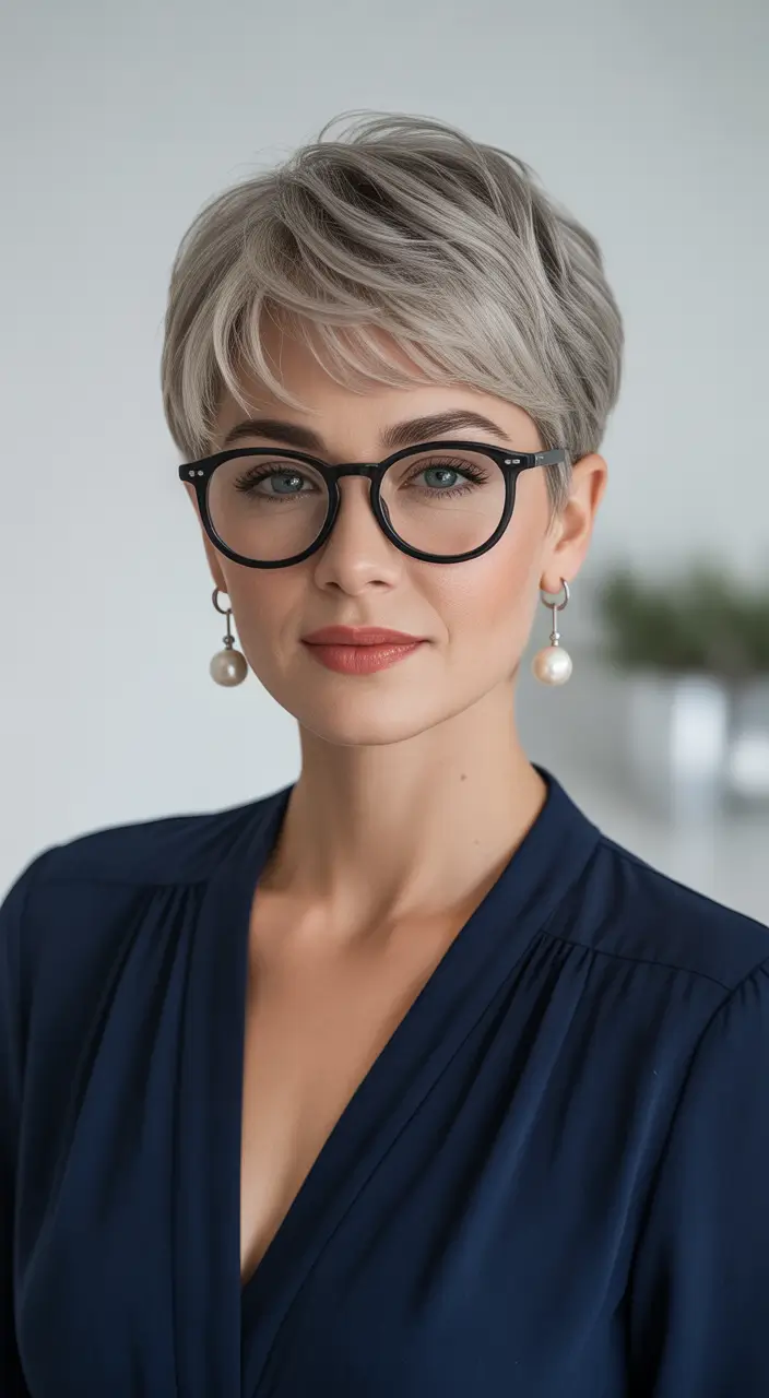cute winter haircuts Women Polished Pixie with Silver Accents