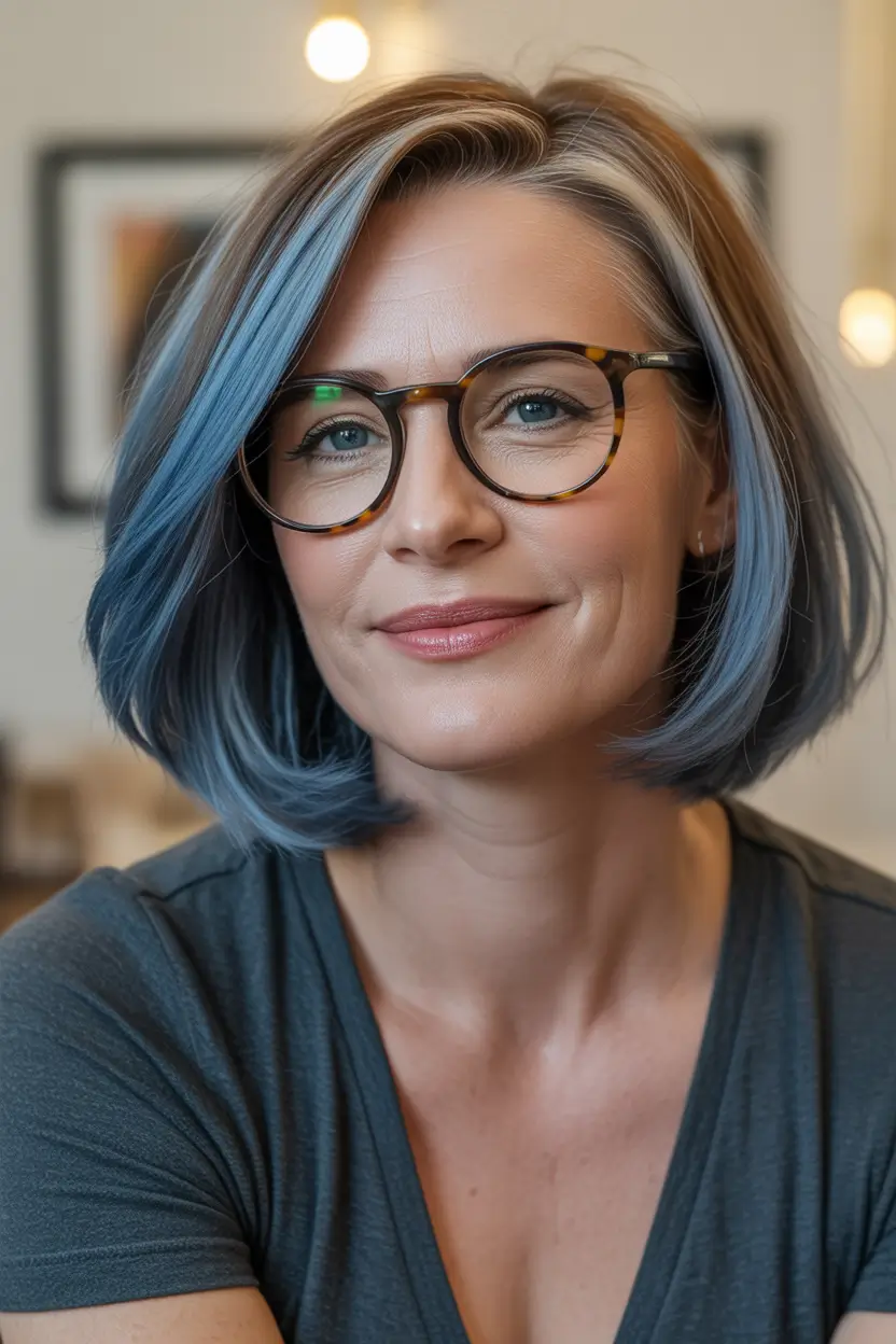 cute winter haircuts Women Steel Blue Bob