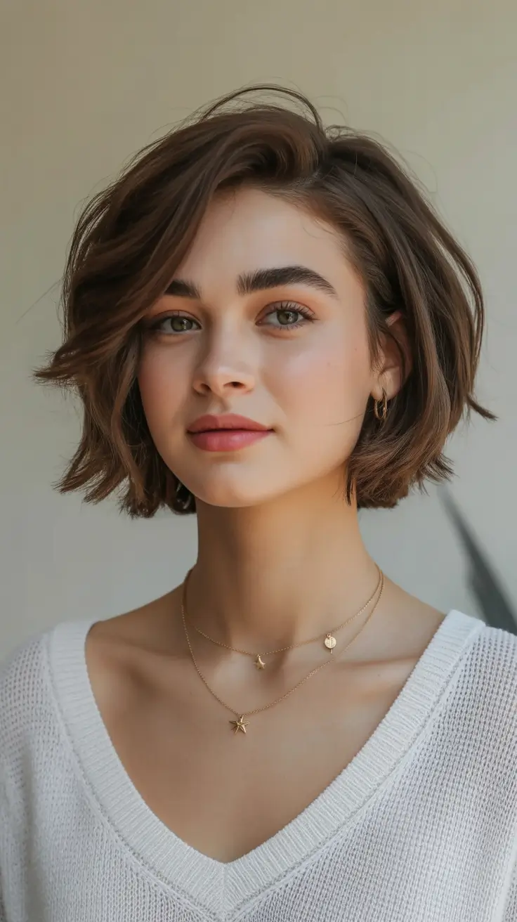 cute winter haircuts Women Wavy Chestnut Bob