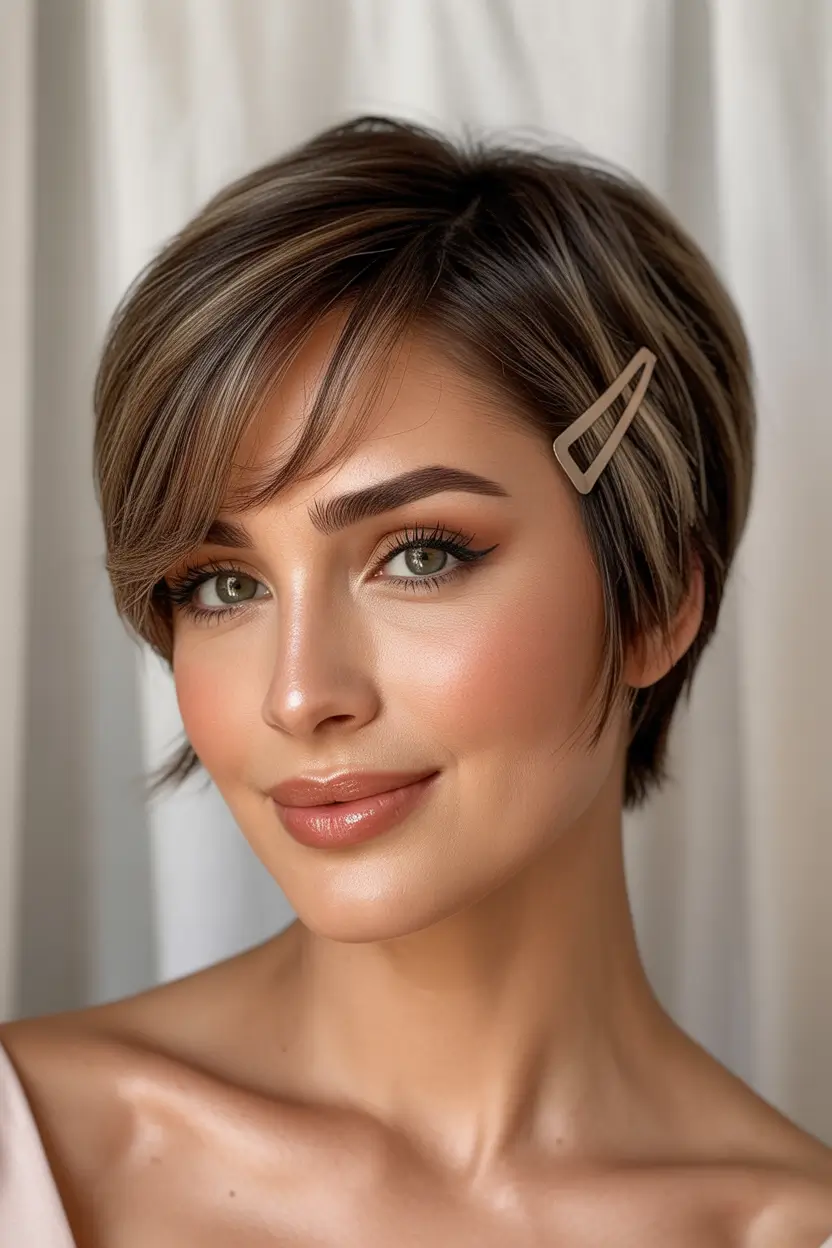 cute winter haircuts Women Pixie with Side Clip