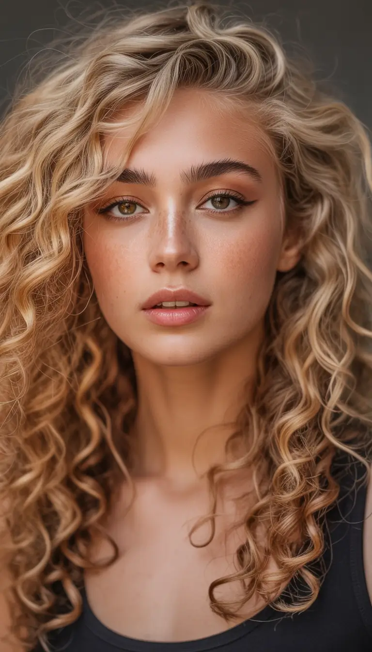cute winter haircuts Women Golden Curly Cascade