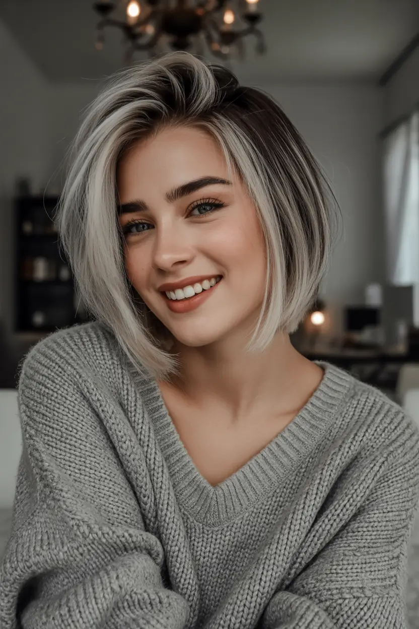 cute winter haircuts Women Modern Silver Bob