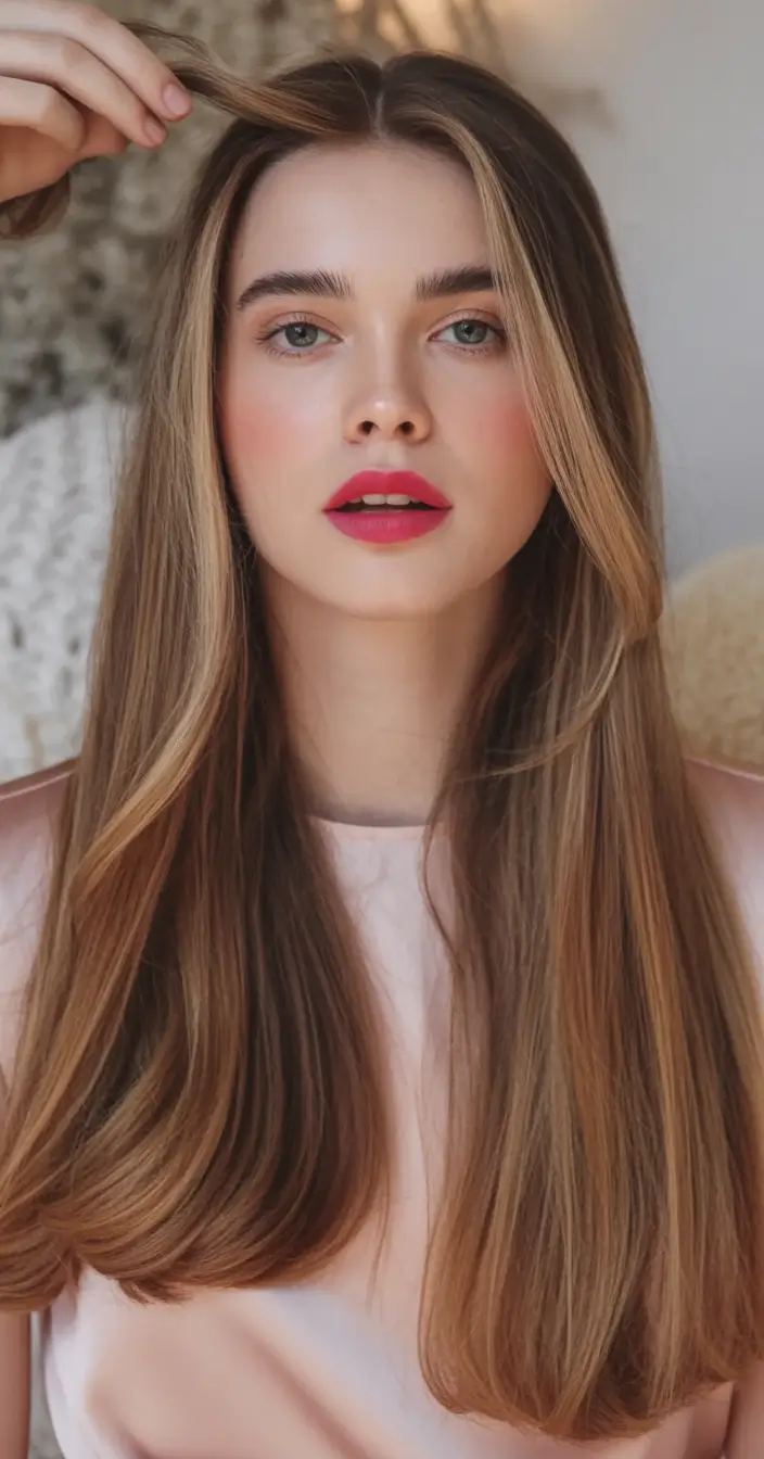 cute winter haircuts Women Sleek Straight with a Touch of Cherry