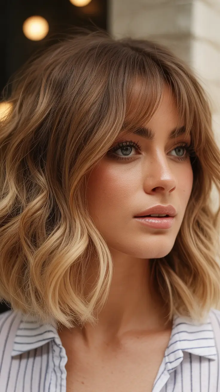 cute winter haircuts Women Soft Wavy Bob with Curtain Bangs