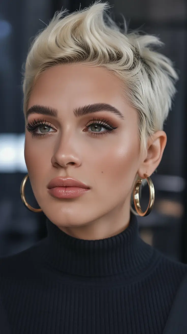cute winter haircuts Women Platinum Pixie with Edge