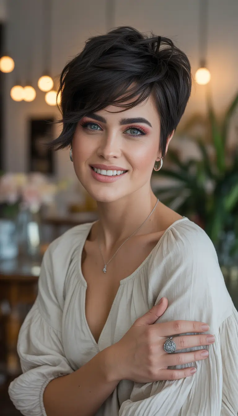 cute winter hairstyles Choppy Pixie with Volume