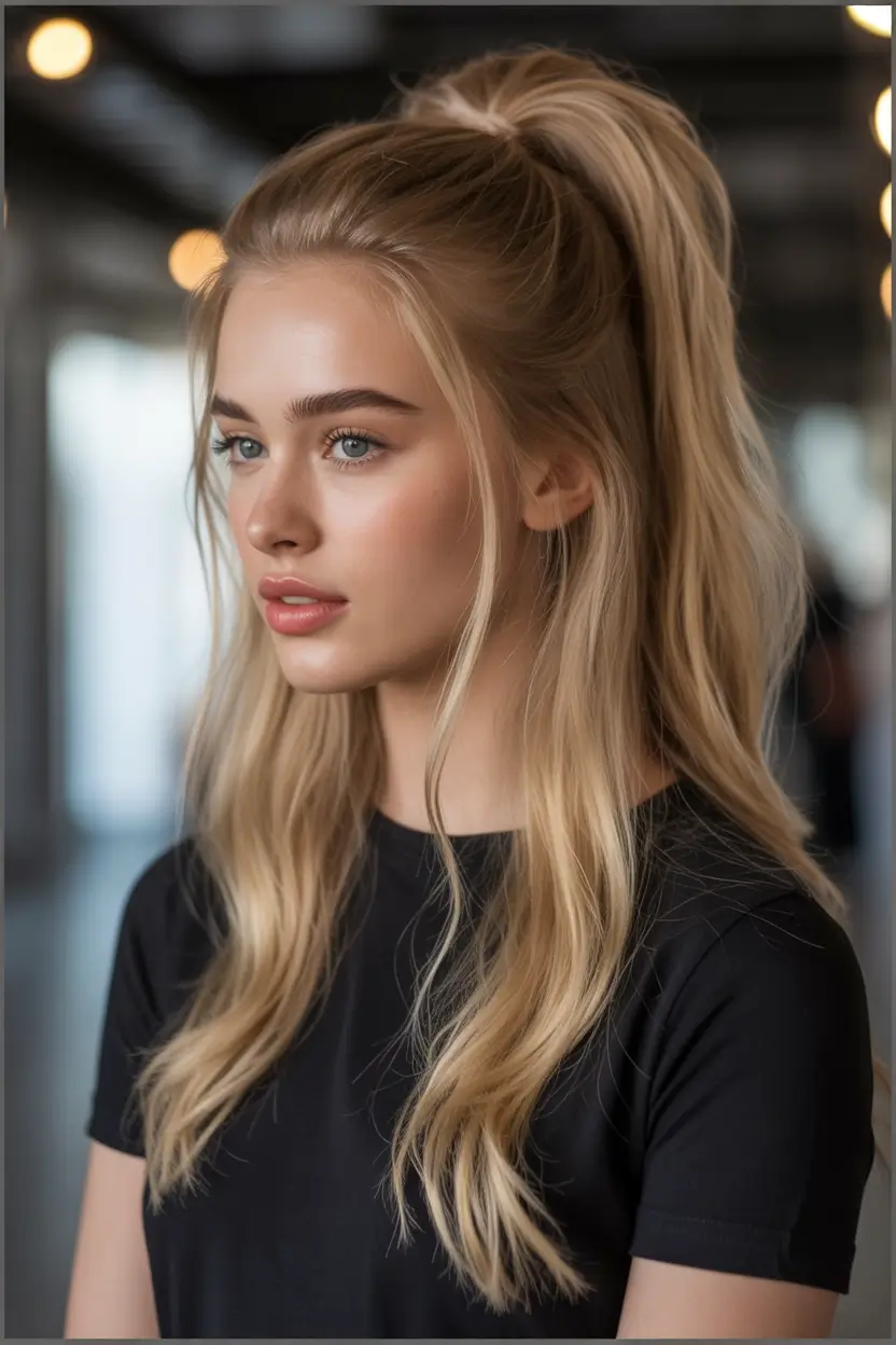 cute winter hairstyles Soft High Half-Up Ponytail