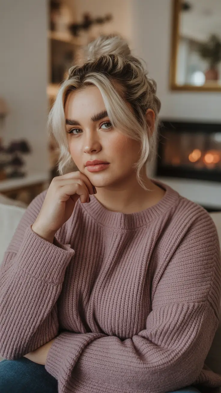 cute winter hairstyles Soft Blonde Bun with Loose Front Strands