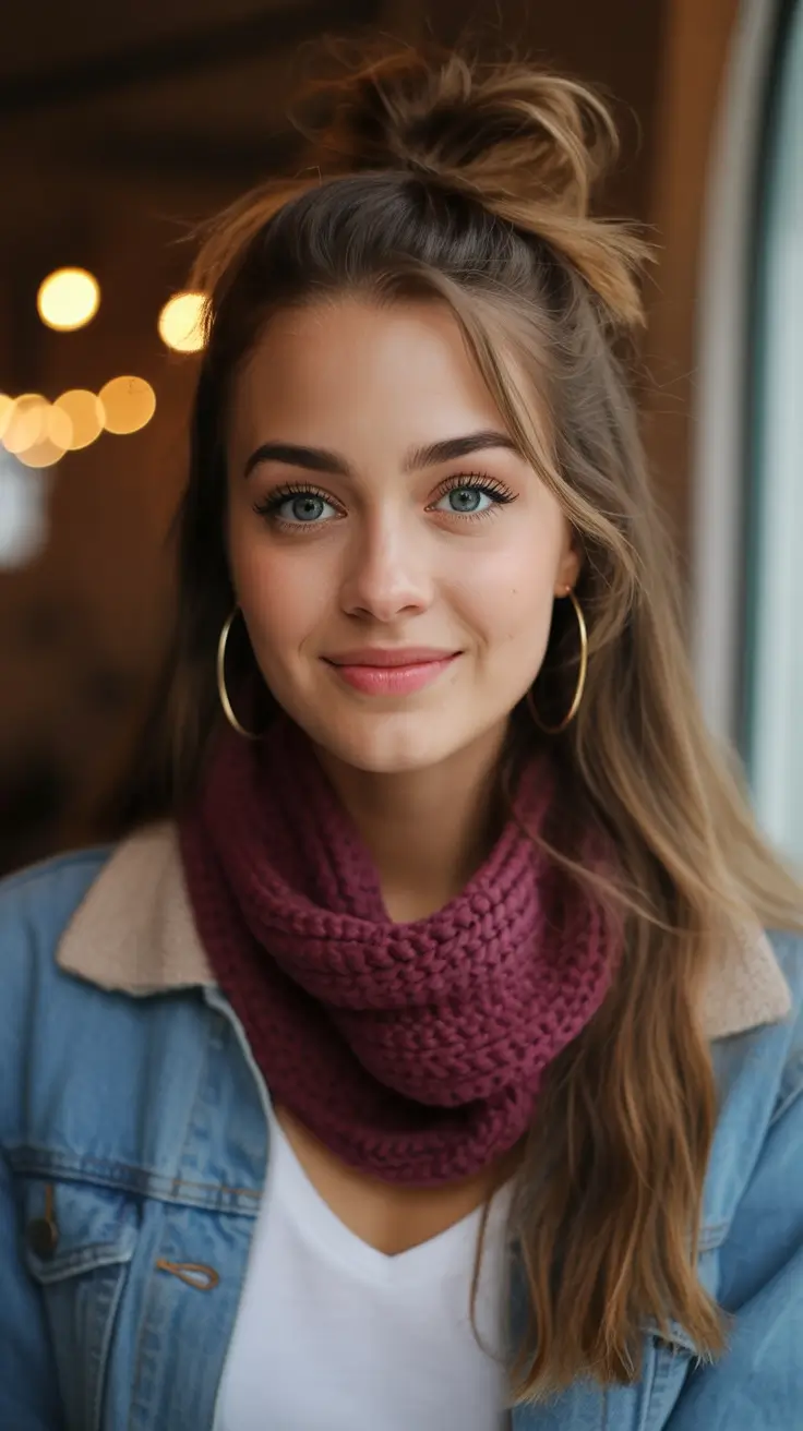 cute winter hairstyles Messy Half-Up Bun