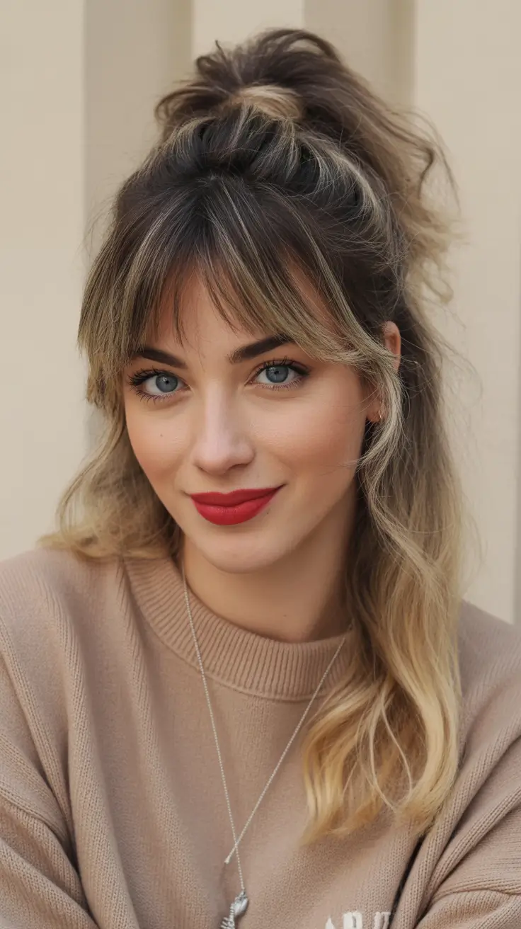 cute winter hairstyles Soft Pony with Wispy Bangs