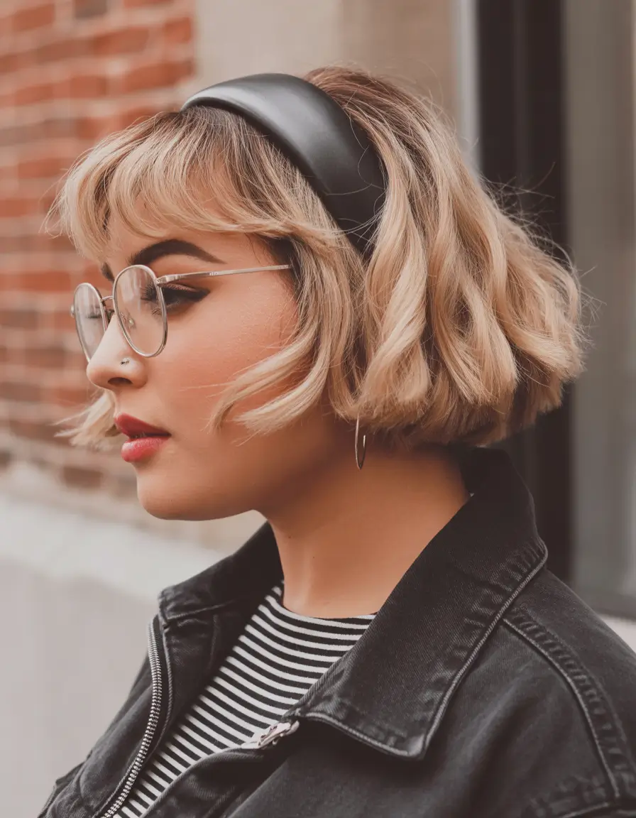 cute winter hairstyles Textured Short Bob with Headband