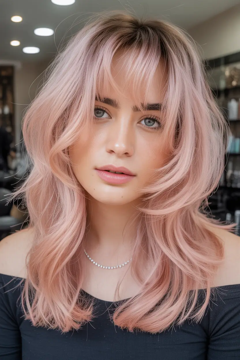 cute winter hairstyles Pastel Rose Layered Waves