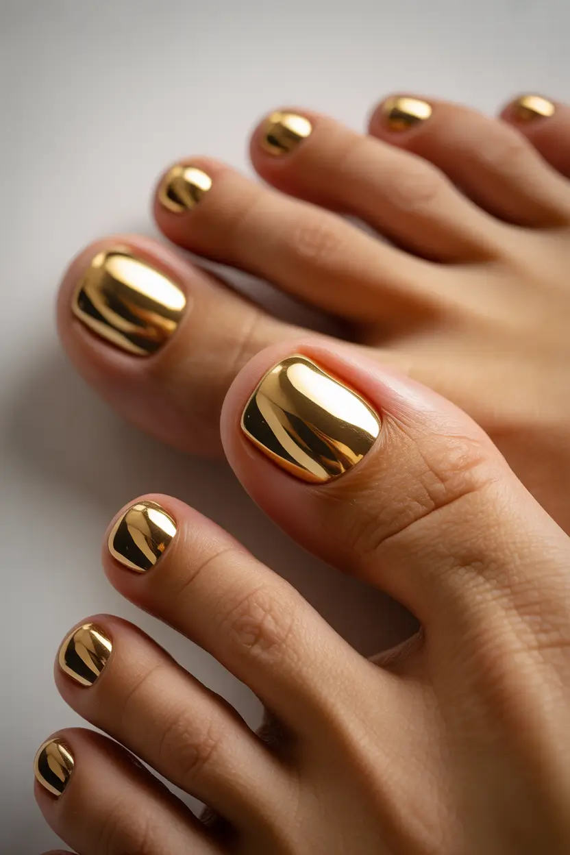Winter Nails Toe Golden Mirror Glow