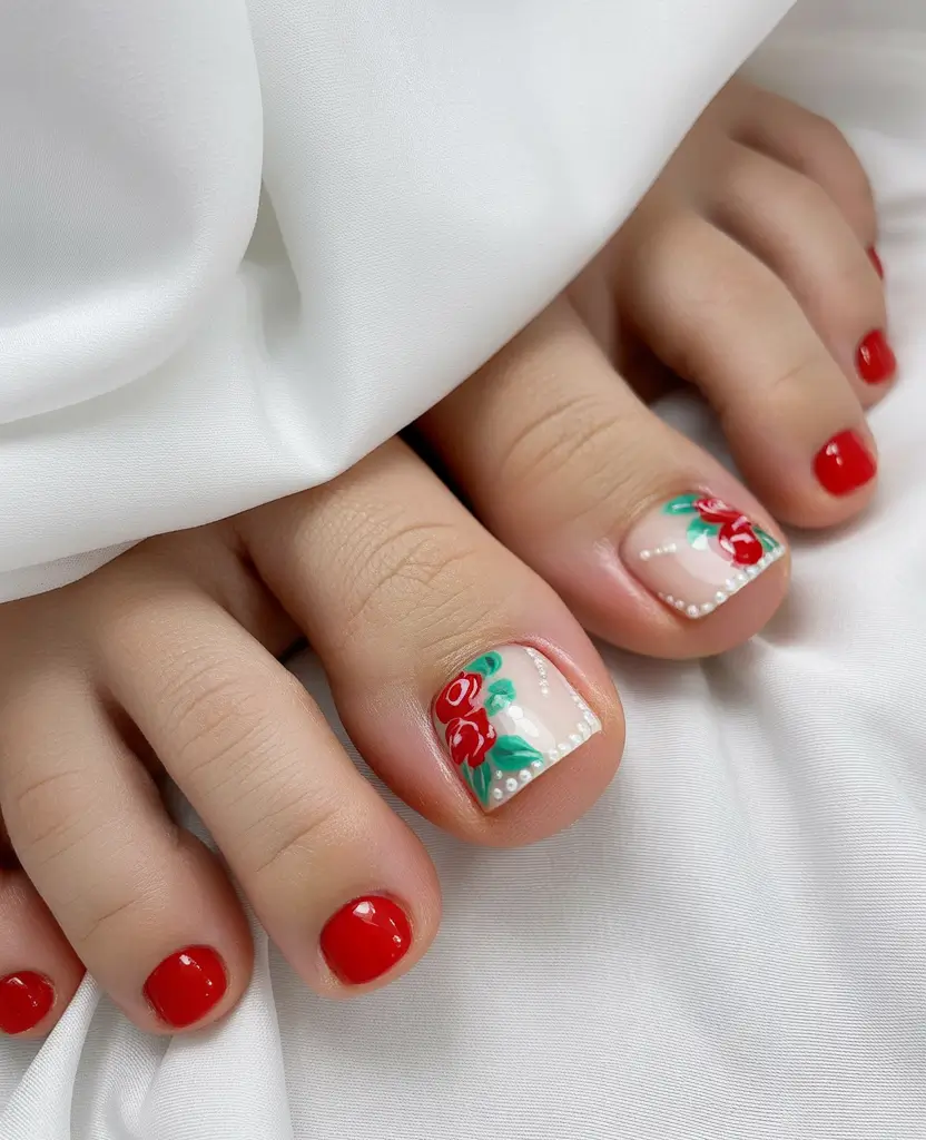 Winter Nails Toe Romantic Winter Blooms