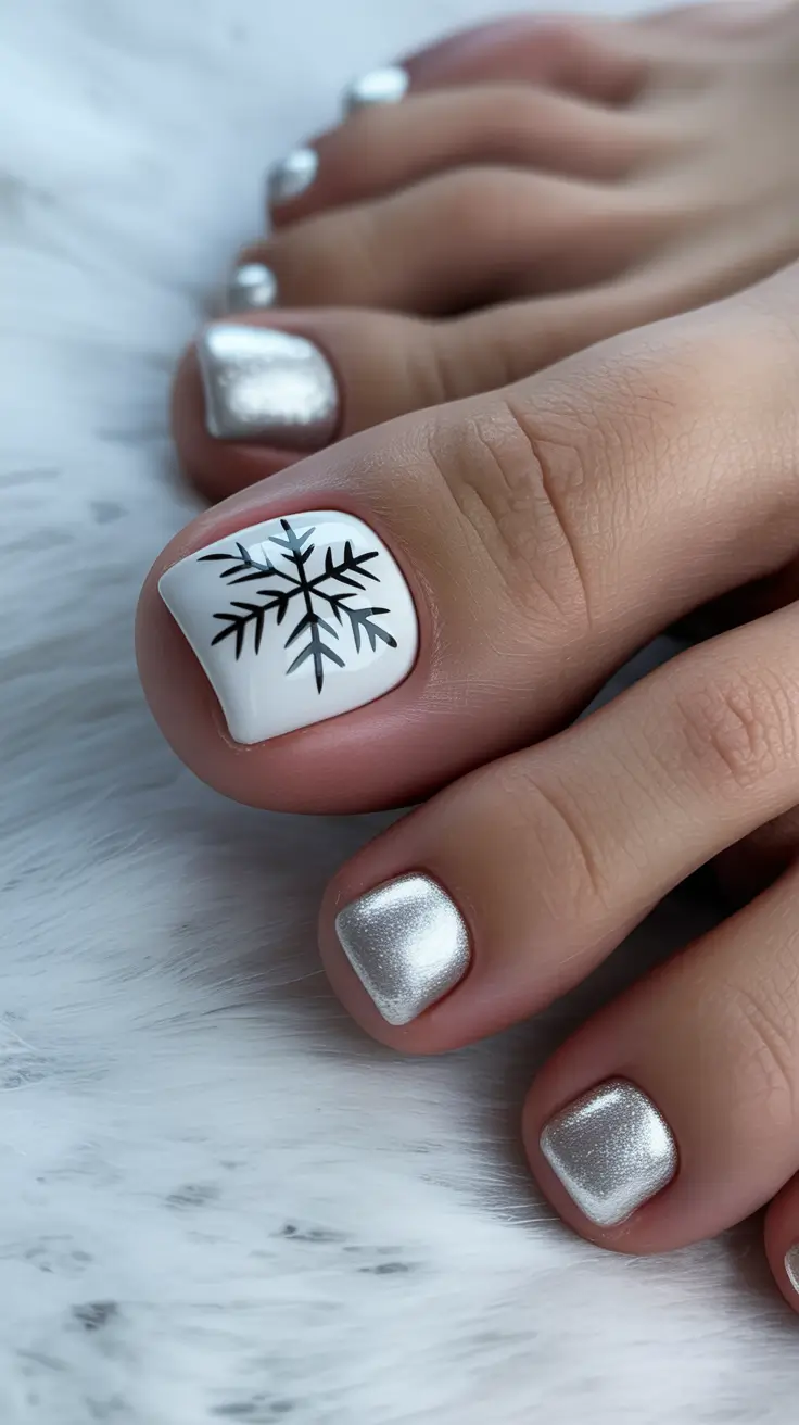 Winter Nails Toe Snowflake Silver Frost