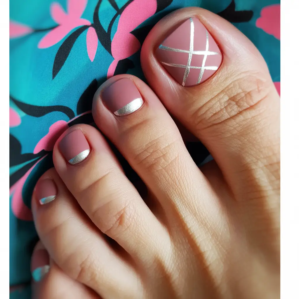 Winter Nails Toe Rose Gold Lattice